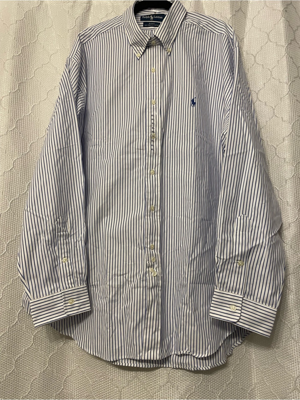 Ralph Lauren White Button-Down Shirt with Blue Stripes